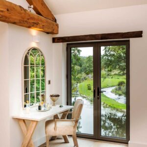 Dressing table in a master bedroom with a view outside
