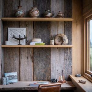Close up of a bedroom bespoke work area and window