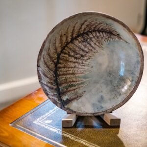 Close up of a handmade fern ceramic bowl