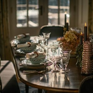 Close up of a formally set dining table